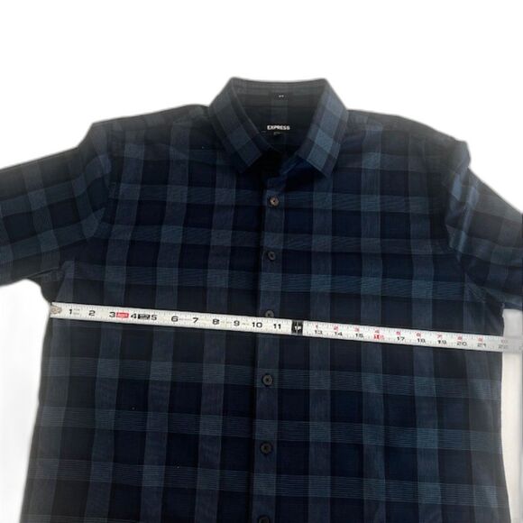 EXPRESS Men's Blue Plaid Cotton Slim Button Down Dress Shirt Size L Tall - Picture 5 of 9